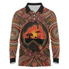 Lizard and Australia Map Long Sleeve Polo Shirt Aboriginal Dot Painting