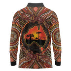 Lizard and Australia Map Long Sleeve Polo Shirt Aboriginal Dot Painting