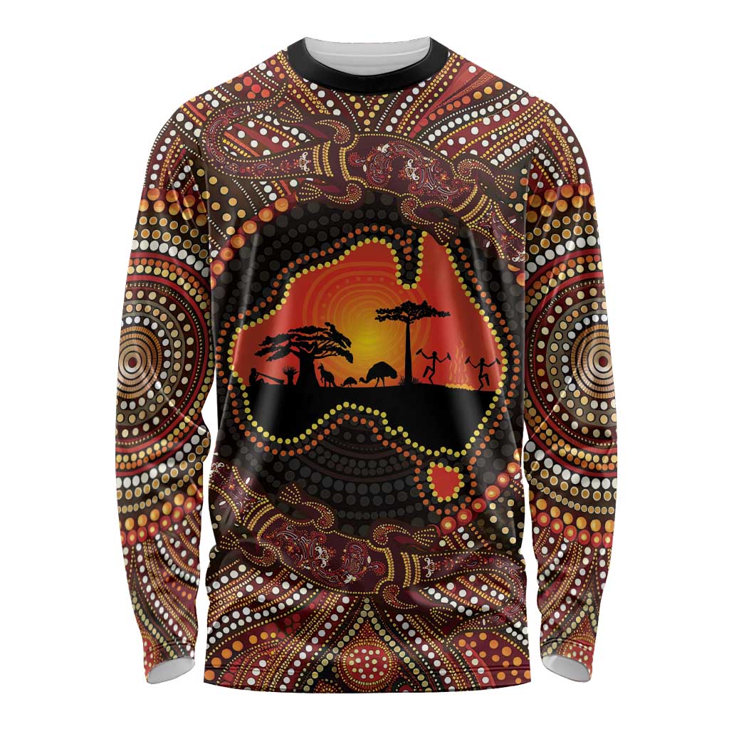 Lizard and Australia Map Long Sleeve Shirt Aboriginal Dot Painting
