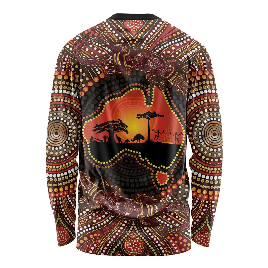 Lizard and Australia Map Long Sleeve Shirt Aboriginal Dot Painting