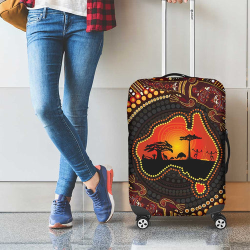 Lizard and Australia Map Luggage Cover Aboriginal Dot Painting