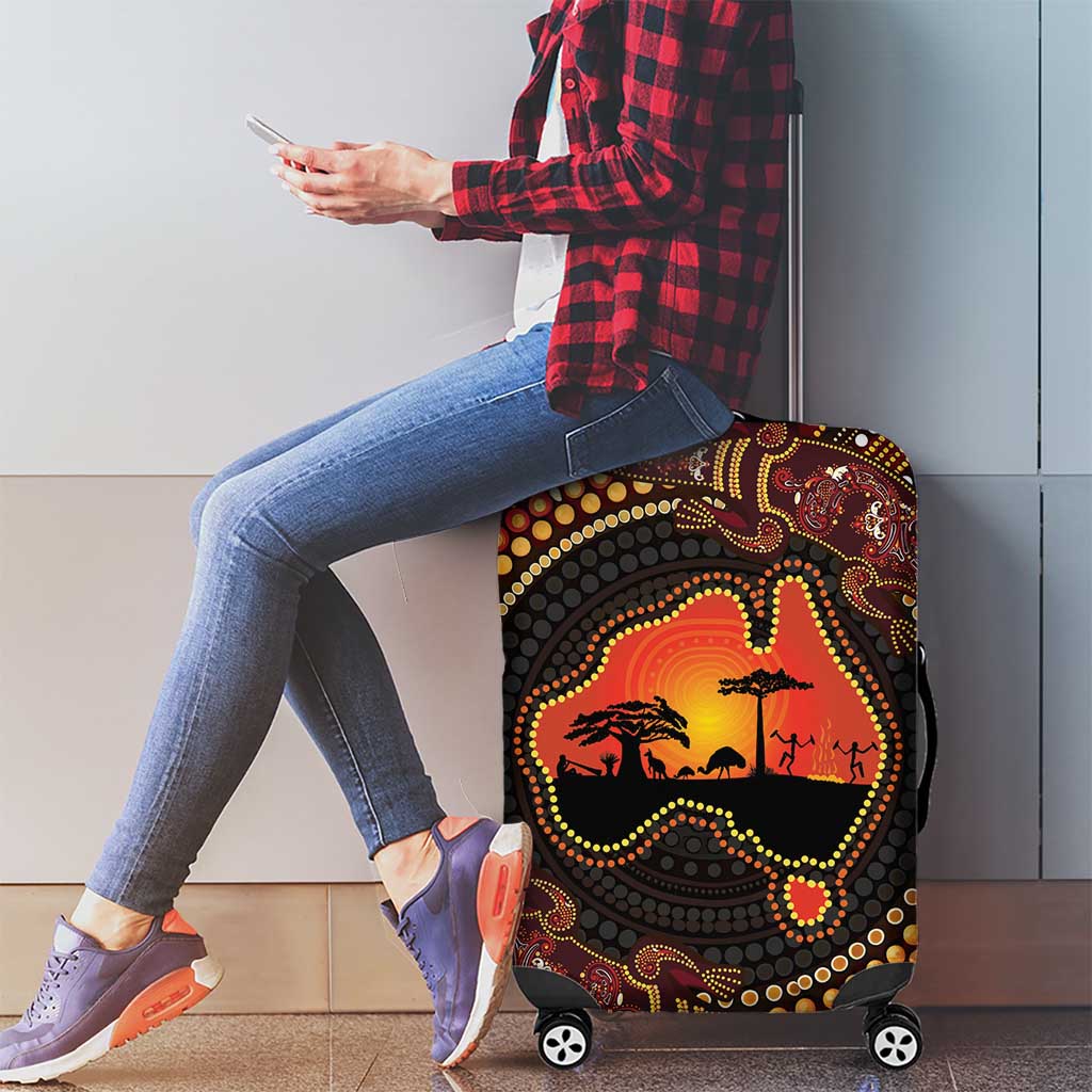 Lizard and Australia Map Luggage Cover Aboriginal Dot Painting
