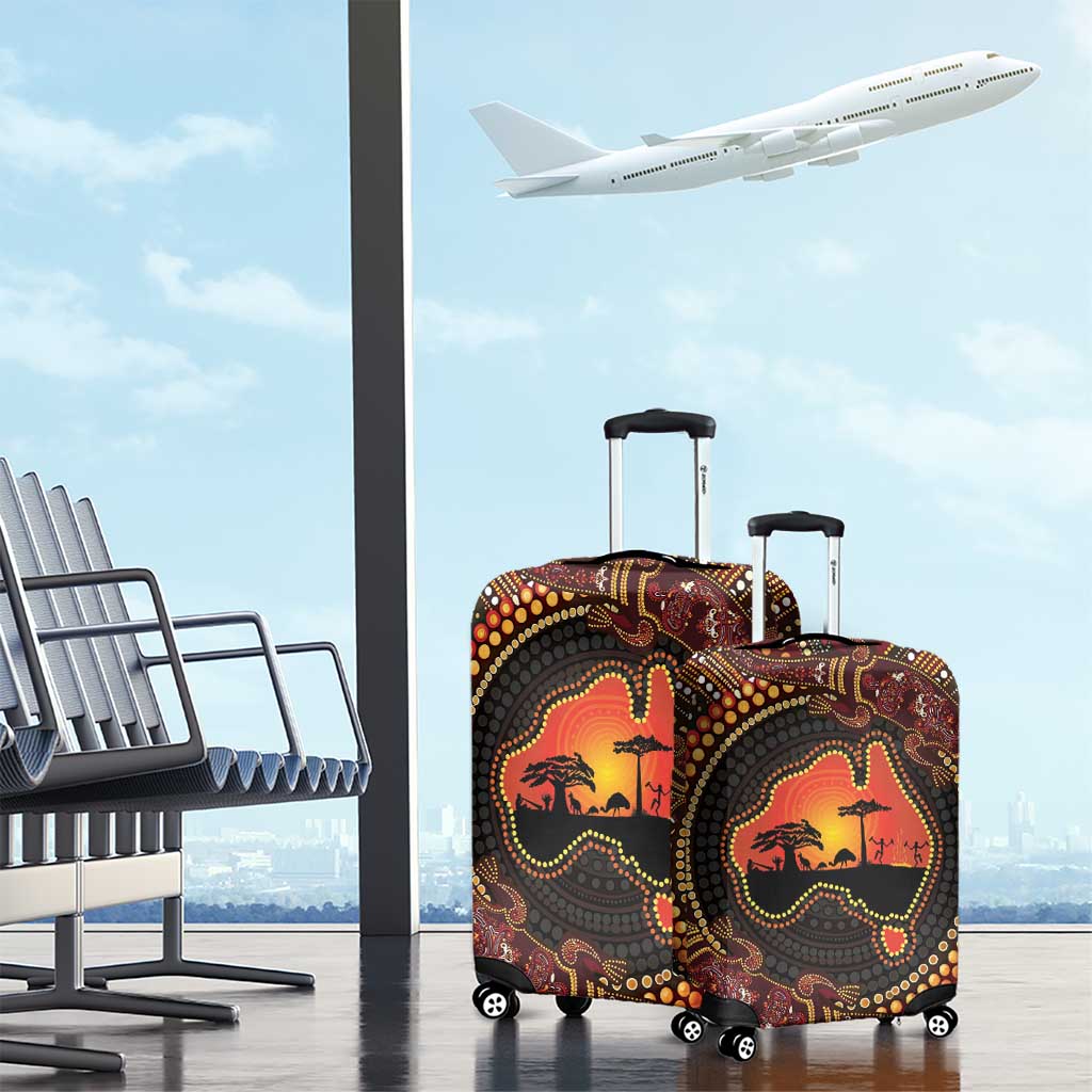 Lizard and Australia Map Luggage Cover Aboriginal Dot Painting