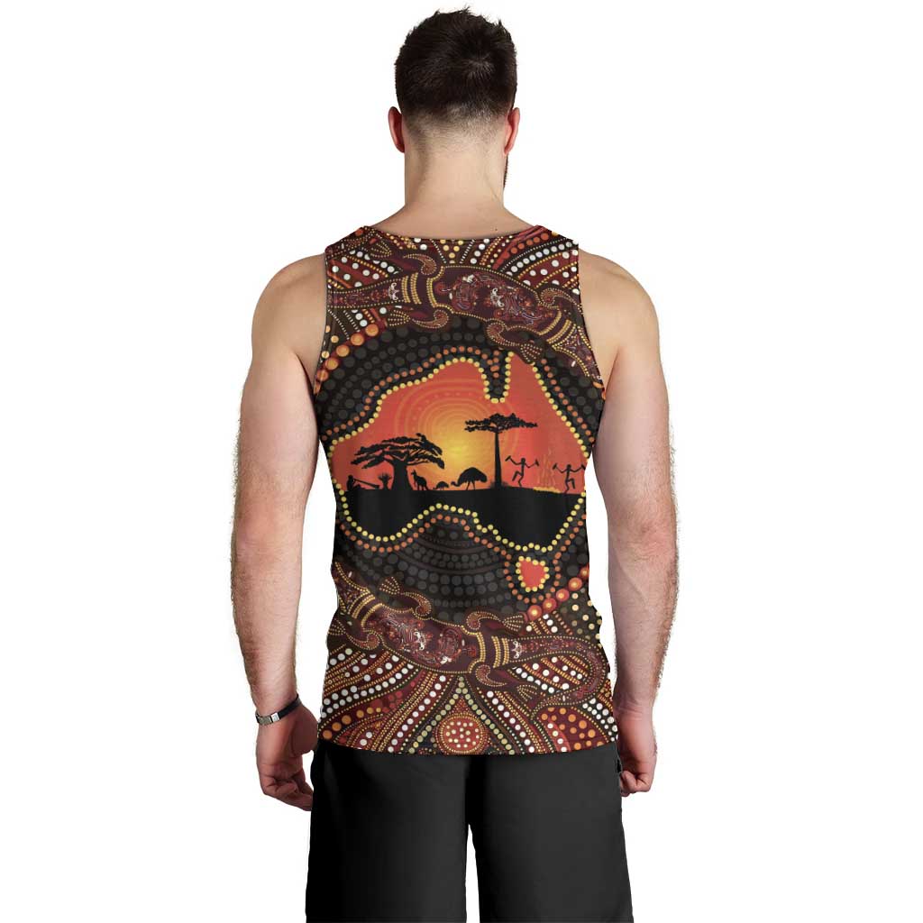 Lizard and Australia Map Men Tank Top Aboriginal Dot Painting