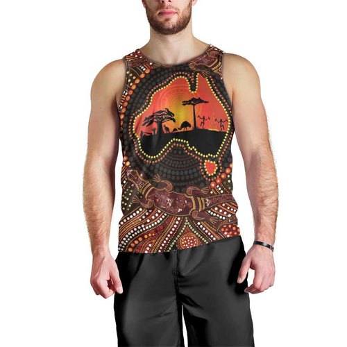 Lizard and Australia Map Men Tank Top Aboriginal Dot Painting