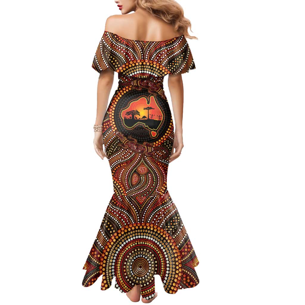 Lizard and Australia Map Mermaid Dress Aboriginal Dot Painting