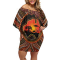 Lizard and Australia Map Off Shoulder Short Dress Aboriginal Dot Painting
