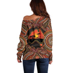 Lizard and Australia Map Off Shoulder Sweater Aboriginal Dot Painting