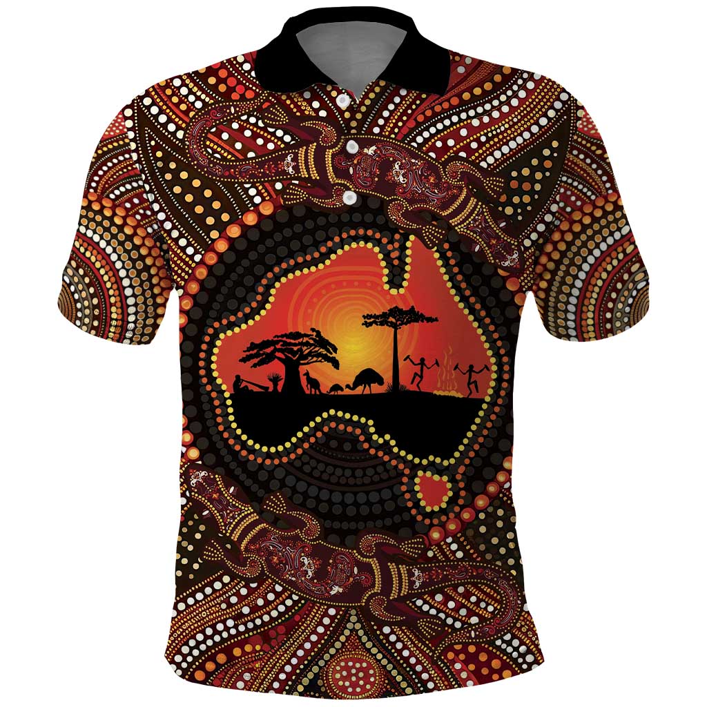 Lizard and Australia Map Polo Shirt Aboriginal Dot Painting