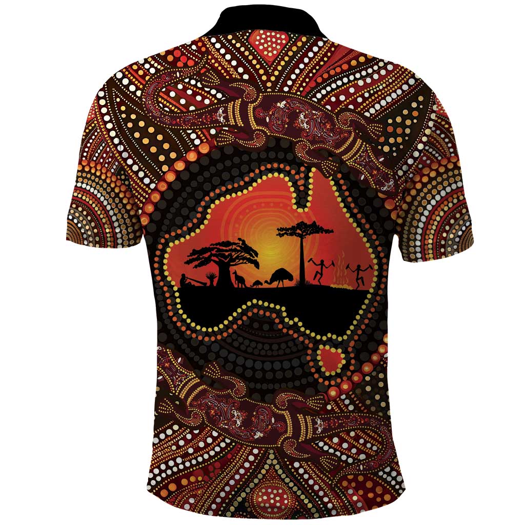 Lizard and Australia Map Polo Shirt Aboriginal Dot Painting