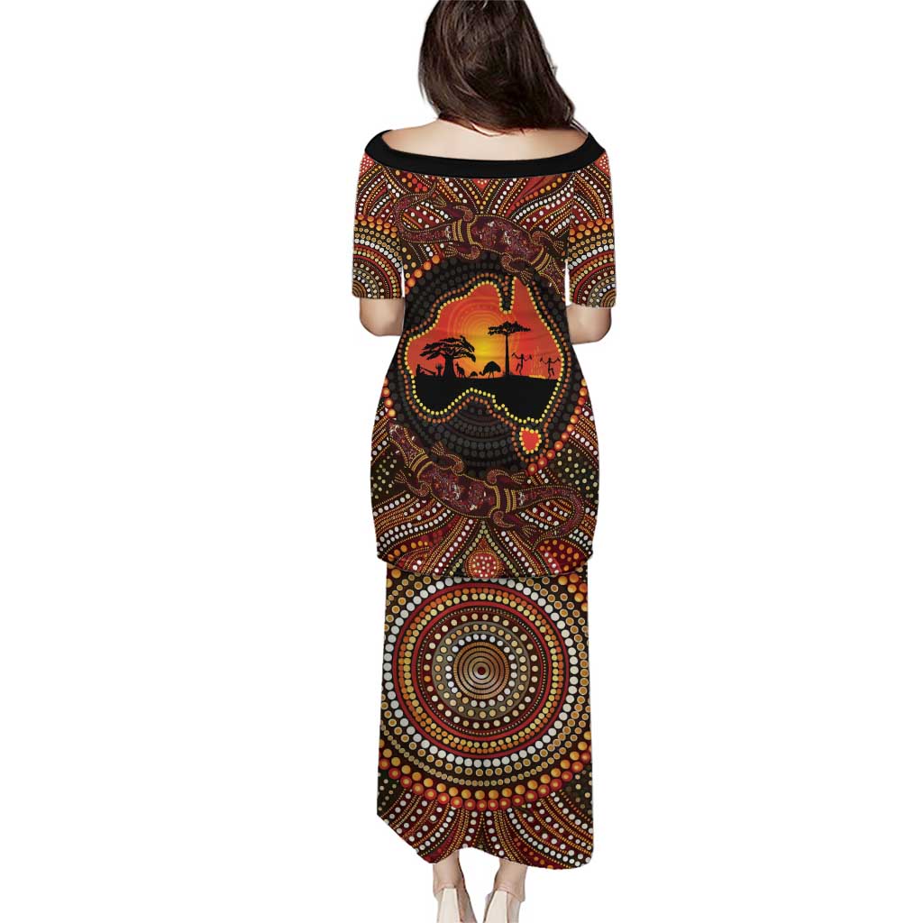 Lizard and Australia Map Puletasi Aboriginal Dot Painting