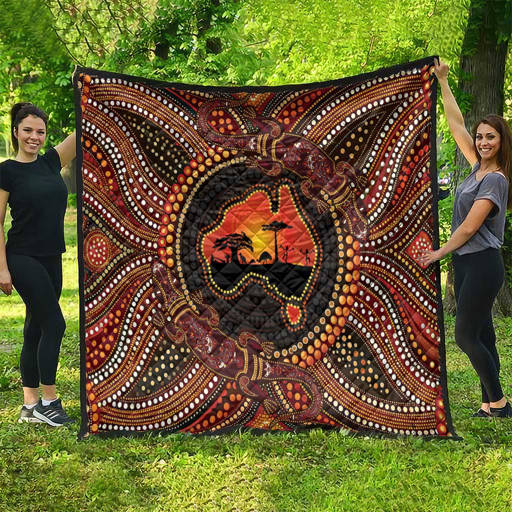 Lizard and Australia Map Quilt Aboriginal Dot Painting