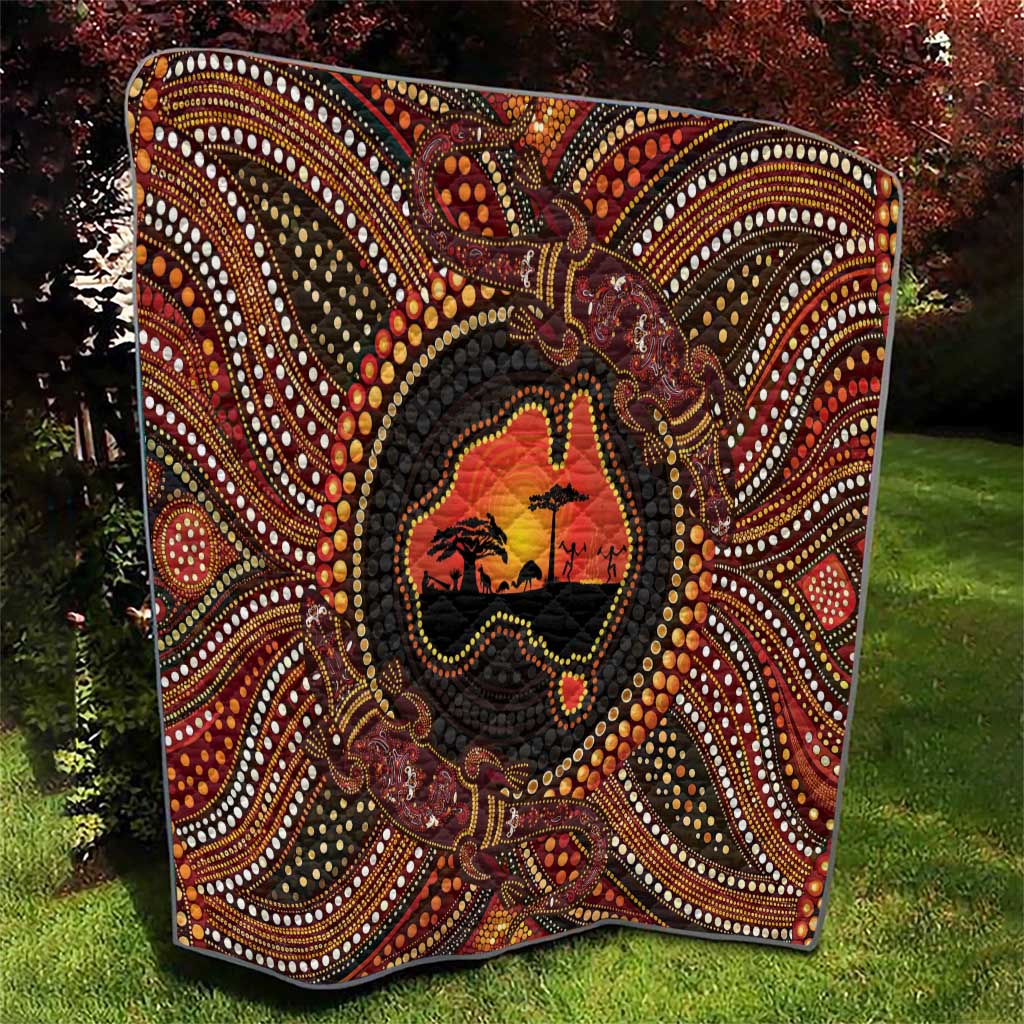 Lizard and Australia Map Quilt Aboriginal Dot Painting