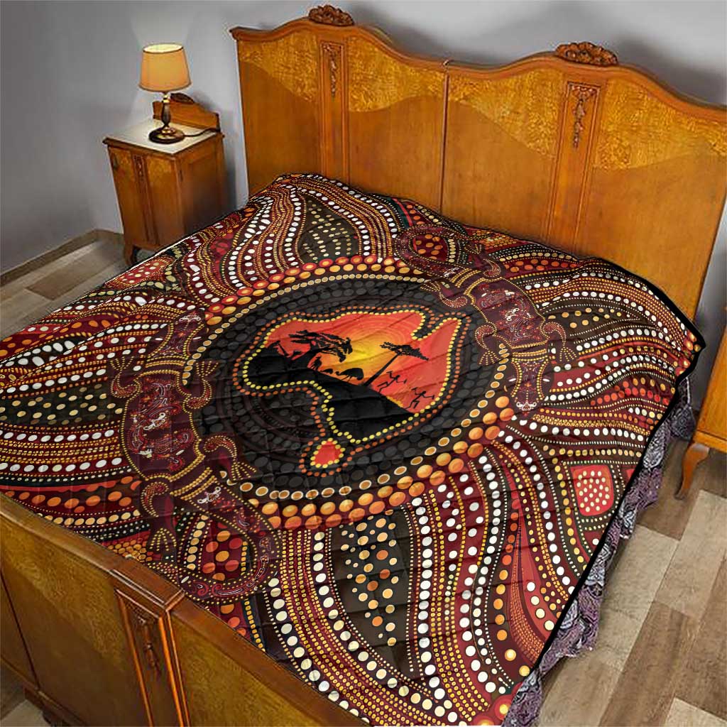 Lizard and Australia Map Quilt Aboriginal Dot Painting