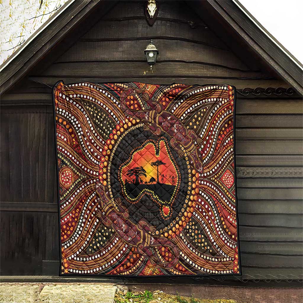 Lizard and Australia Map Quilt Aboriginal Dot Painting