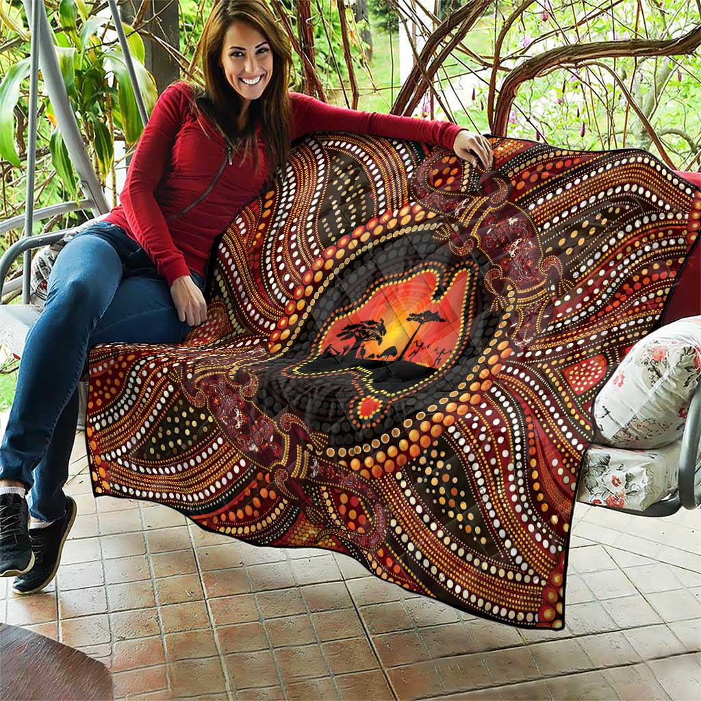 Lizard and Australia Map Quilt Aboriginal Dot Painting