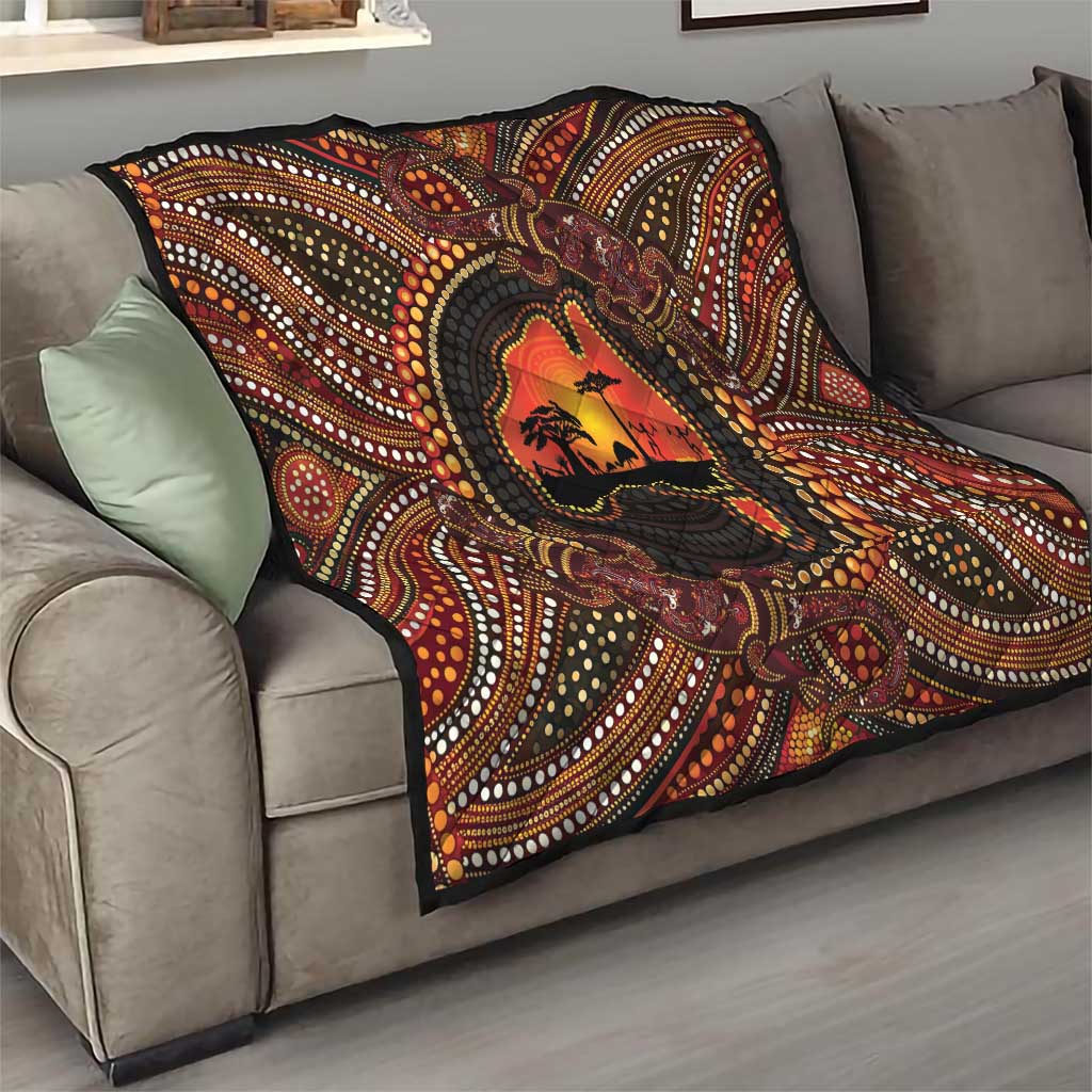 Lizard and Australia Map Quilt Aboriginal Dot Painting