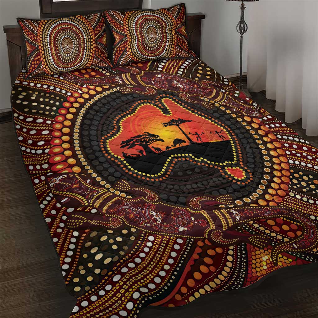 Lizard and Australia Map Quilt Bed Set Aboriginal Dot Painting