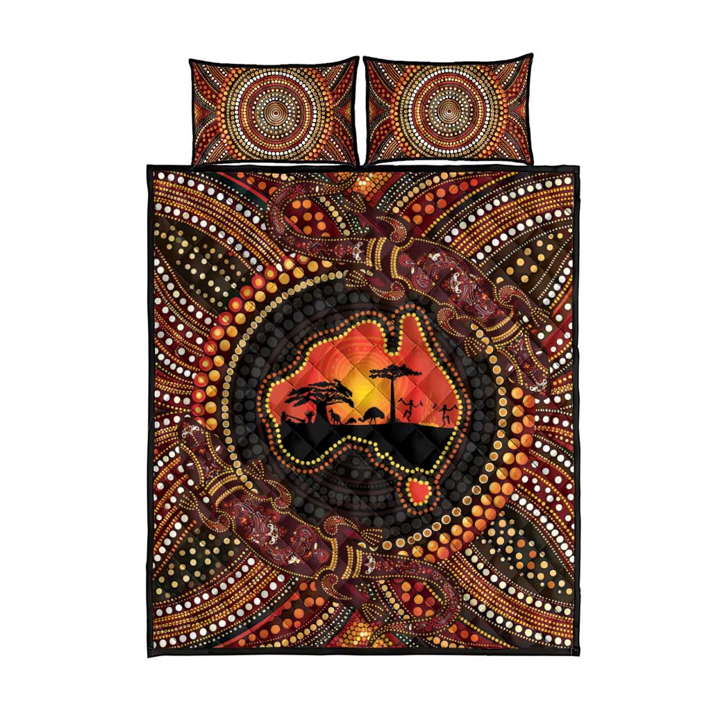 Lizard and Australia Map Quilt Bed Set Aboriginal Dot Painting