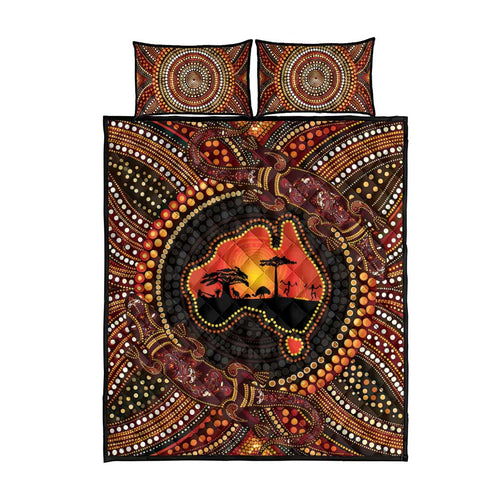 Lizard and Australia Map Quilt Bed Set Aboriginal Dot Painting