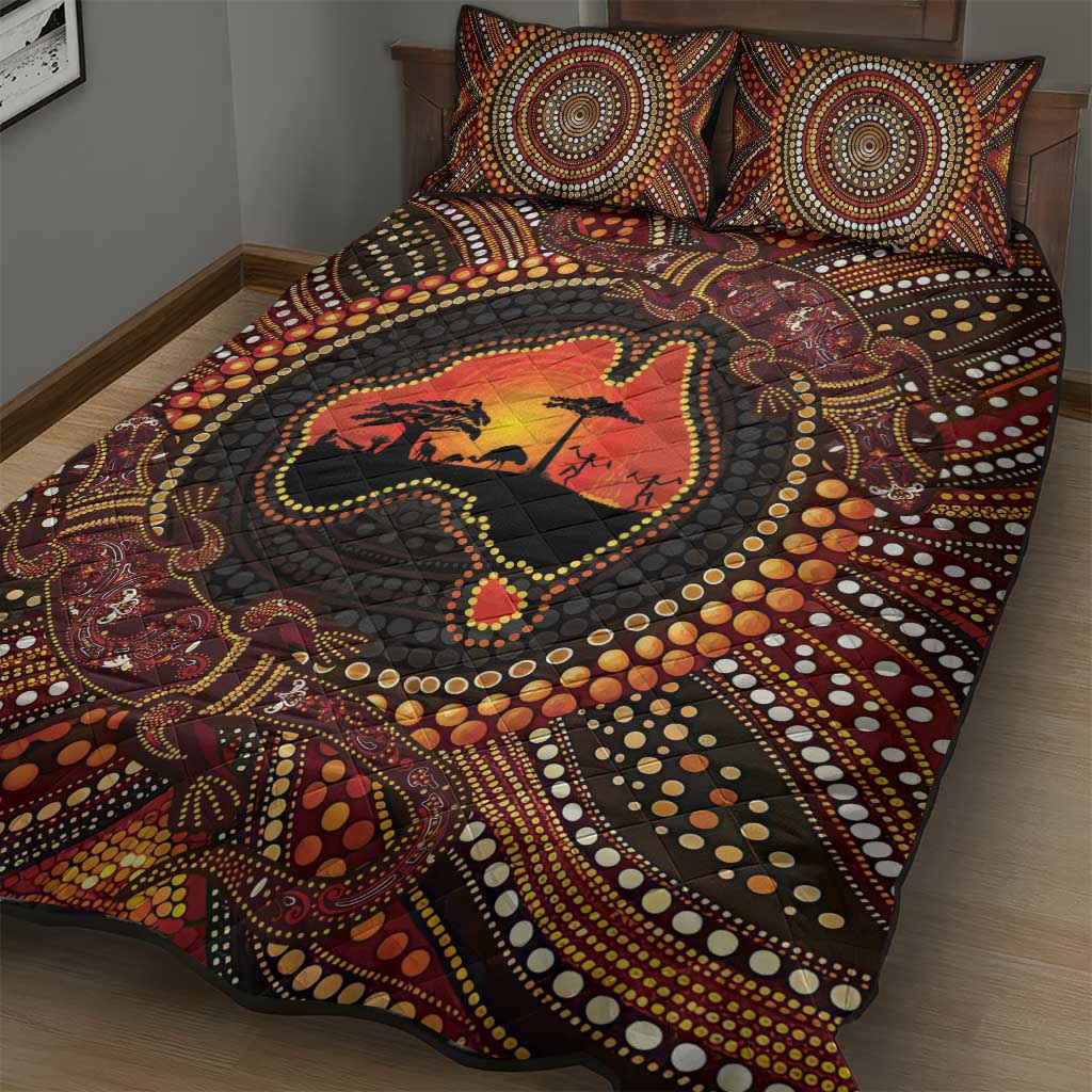 Lizard and Australia Map Quilt Bed Set Aboriginal Dot Painting