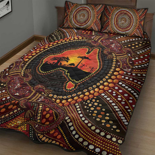 Lizard and Australia Map Quilt Bed Set Aboriginal Dot Painting
