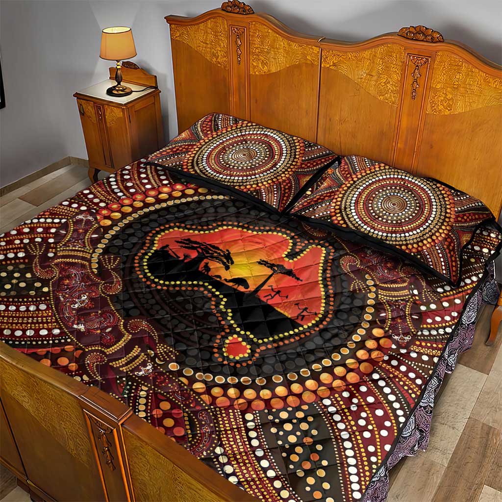Lizard and Australia Map Quilt Bed Set Aboriginal Dot Painting