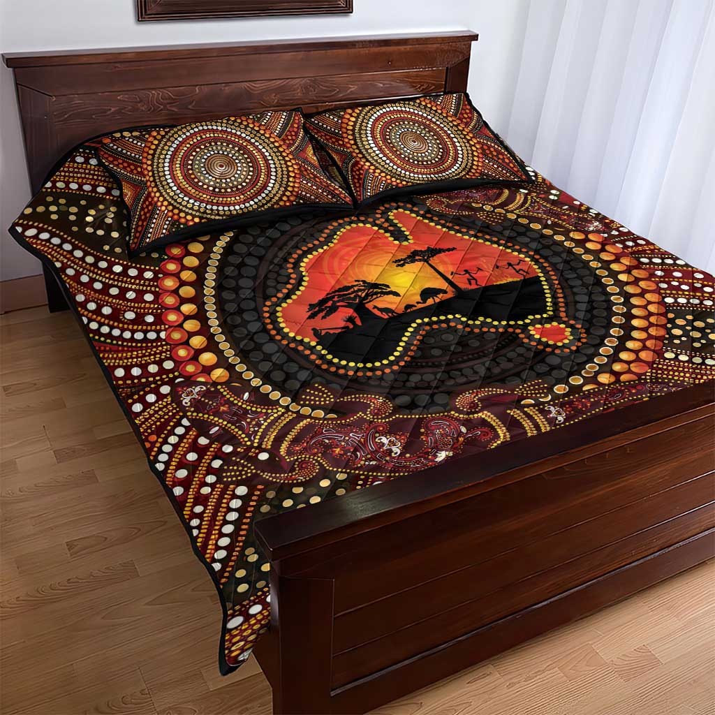 Lizard and Australia Map Quilt Bed Set Aboriginal Dot Painting
