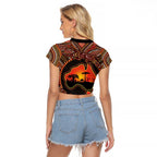 Lizard and Australia Map Raglan Cropped T Shirt Aboriginal Dot Painting