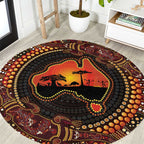 Lizard and Australia Map Round Carpet Aboriginal Dot Painting