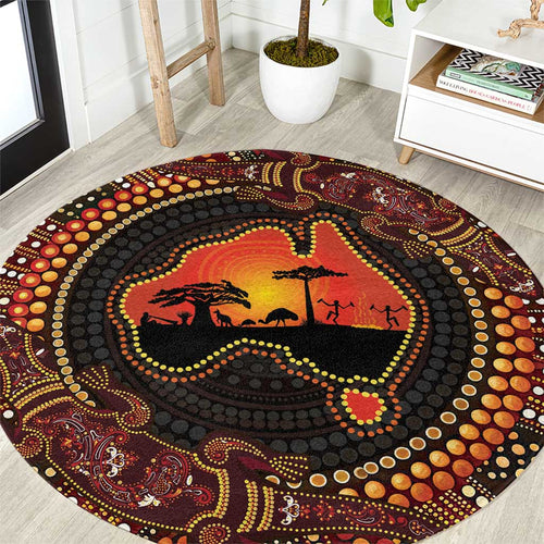 Lizard and Australia Map Round Carpet Aboriginal Dot Painting