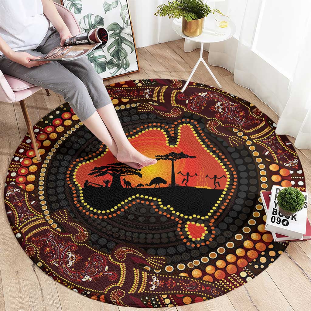 Lizard and Australia Map Round Carpet Aboriginal Dot Painting