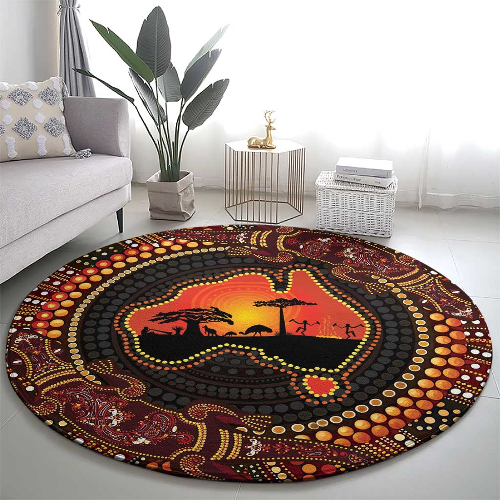 Lizard and Australia Map Round Carpet Aboriginal Dot Painting