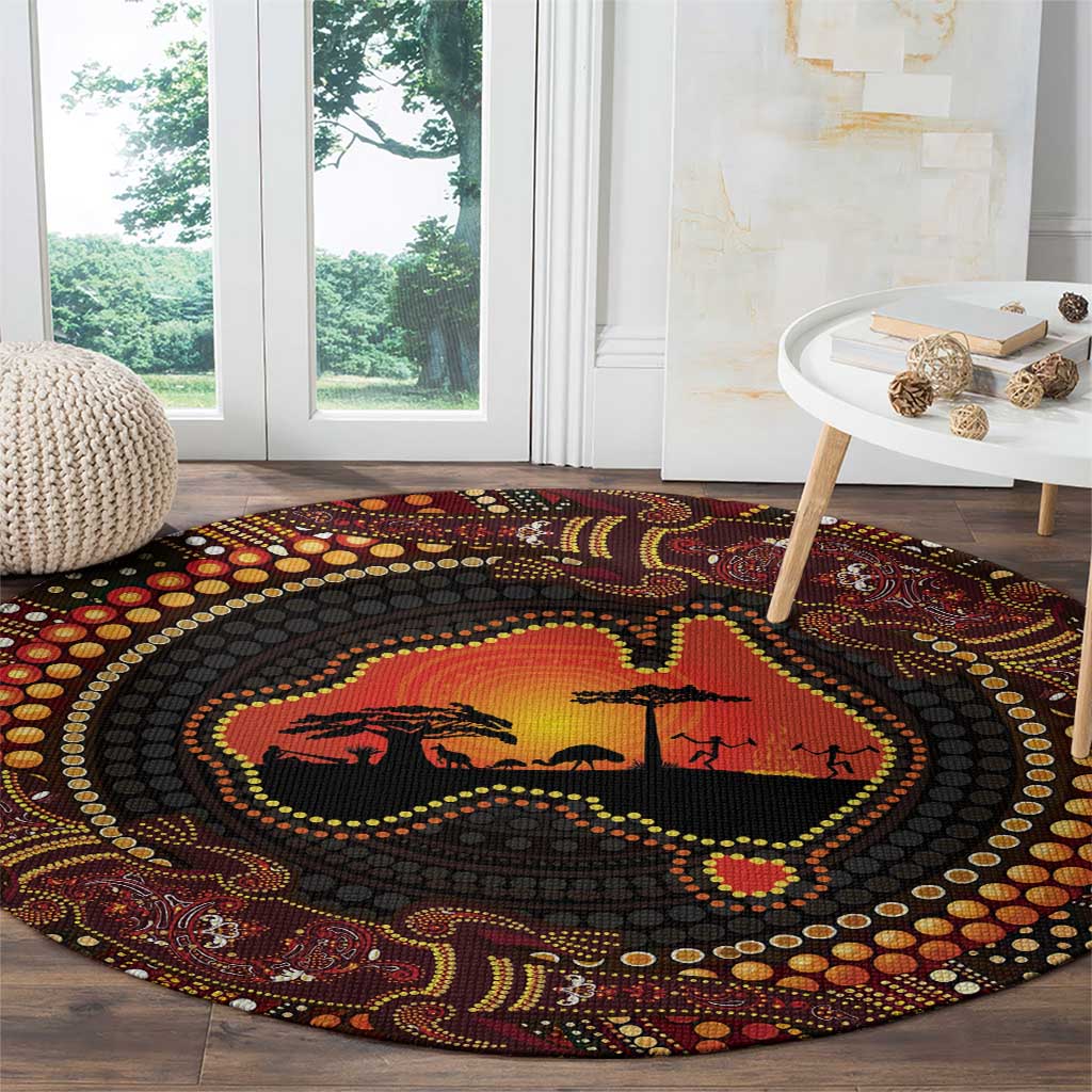 Lizard and Australia Map Round Carpet Aboriginal Dot Painting