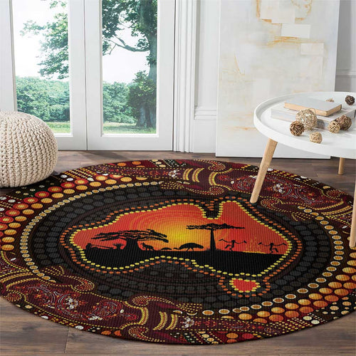 Lizard and Australia Map Round Carpet Aboriginal Dot Painting