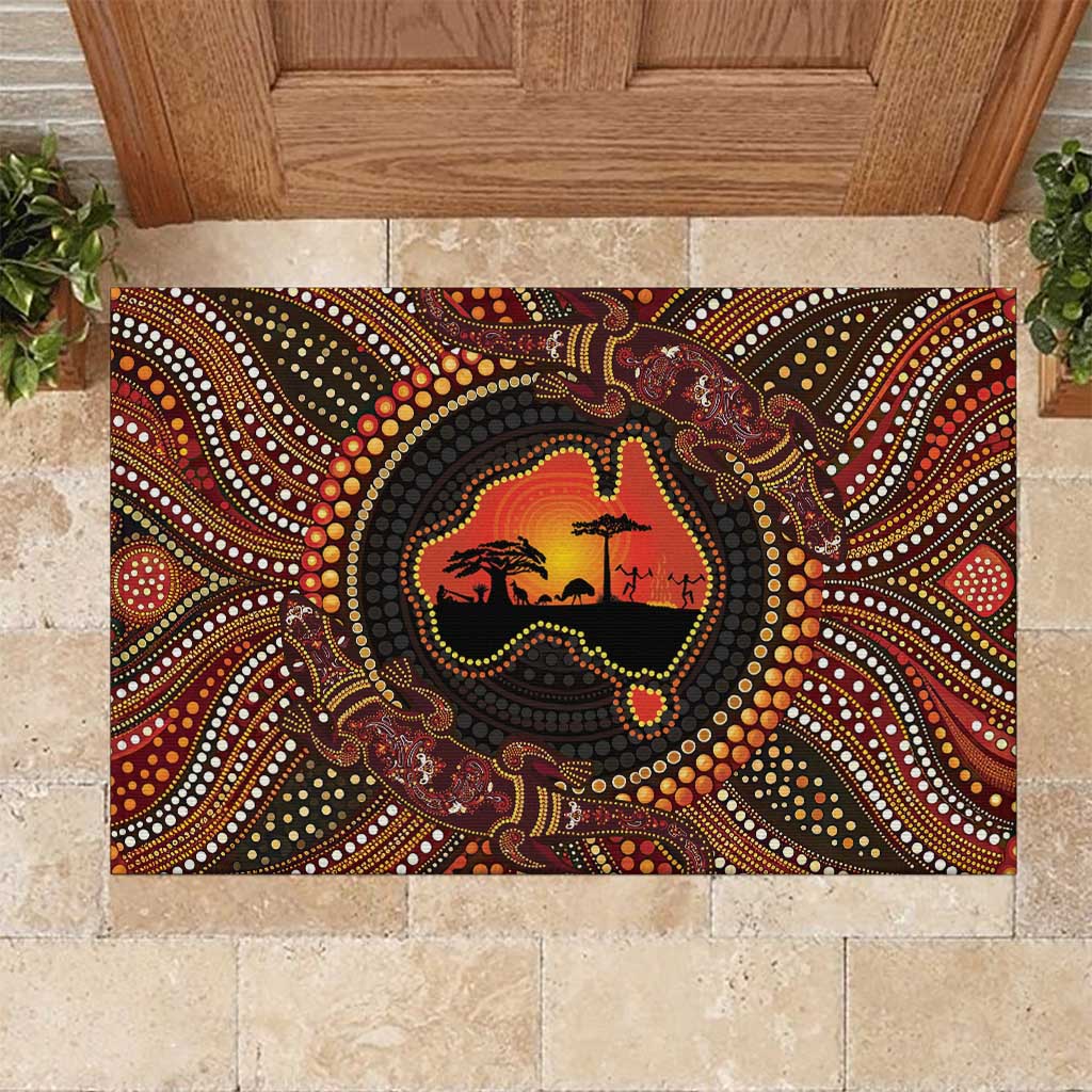 Lizard and Australia Map Rubber Doormat Aboriginal Dot Painting