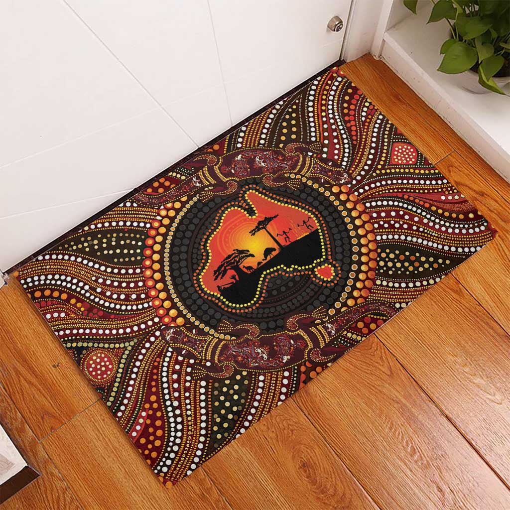 Lizard and Australia Map Rubber Doormat Aboriginal Dot Painting