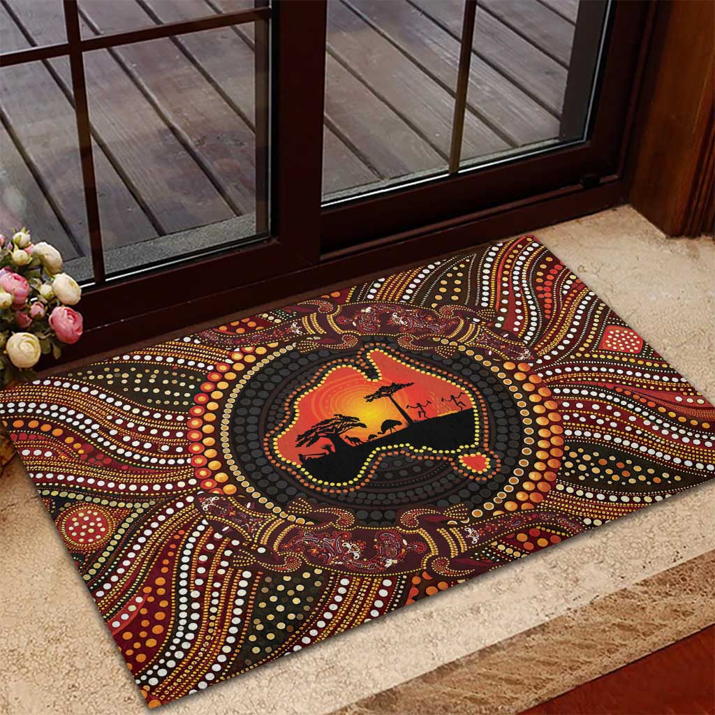 Lizard and Australia Map Rubber Doormat Aboriginal Dot Painting