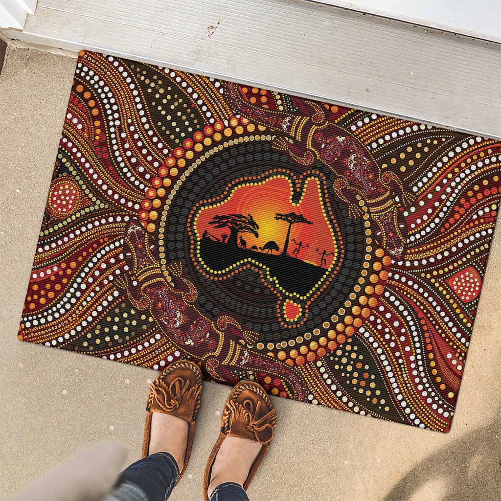 Lizard and Australia Map Rubber Doormat Aboriginal Dot Painting