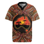 Lizard and Australia Map Rugby Jersey Aboriginal Dot Painting