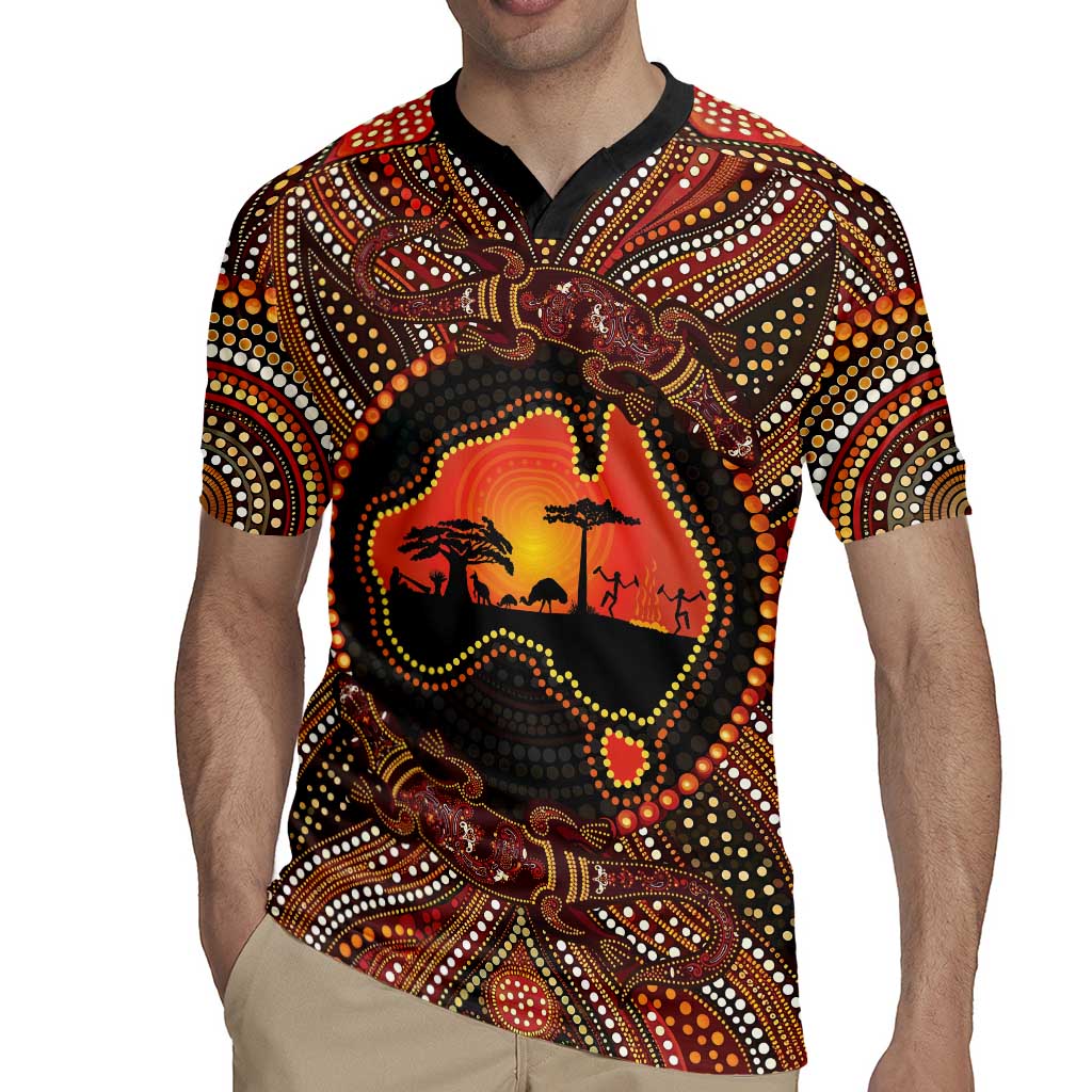Lizard and Australia Map Rugby Jersey Aboriginal Dot Painting