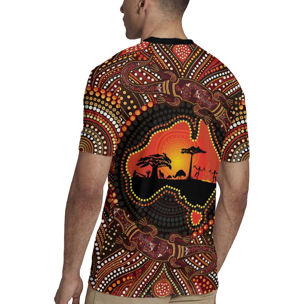 Lizard and Australia Map Rugby Jersey Aboriginal Dot Painting