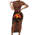 Lizard and Australia Map Short Sleeve Bodycon Dress Aboriginal Dot Painting