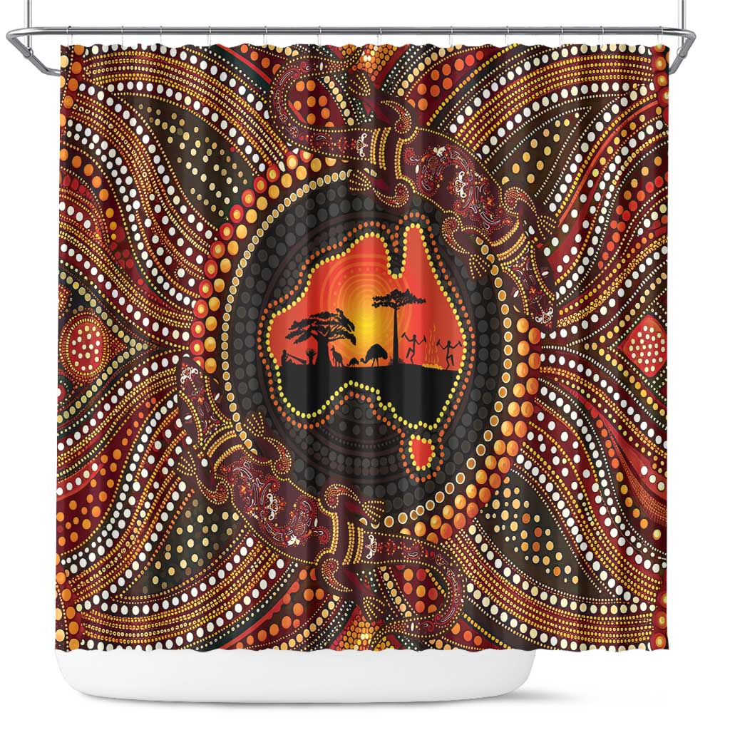 Lizard and Australia Map Shower Curtain Aboriginal Dot Painting