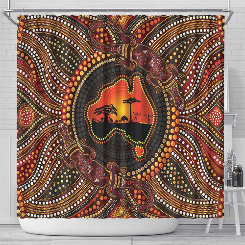 Lizard and Australia Map Shower Curtain Aboriginal Dot Painting