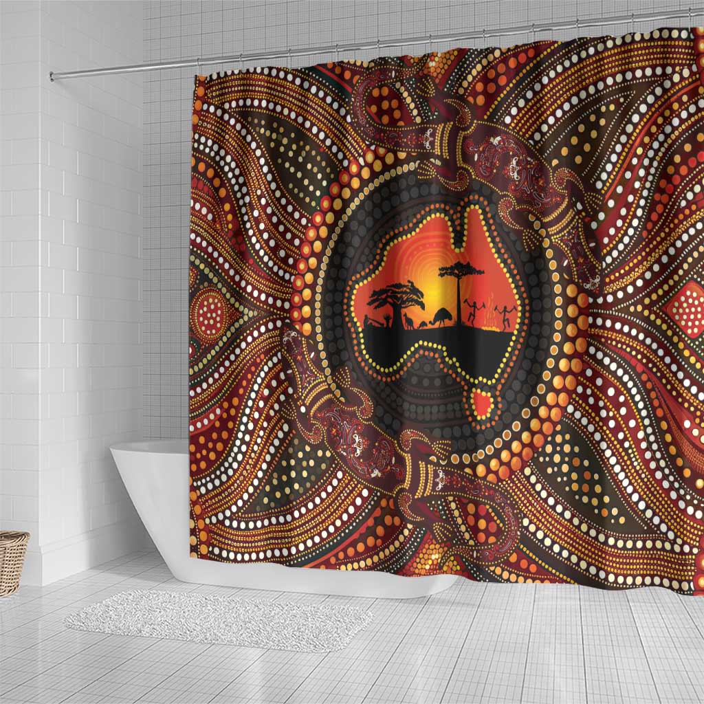 Lizard and Australia Map Shower Curtain Aboriginal Dot Painting