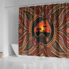 Lizard and Australia Map Shower Curtain Aboriginal Dot Painting