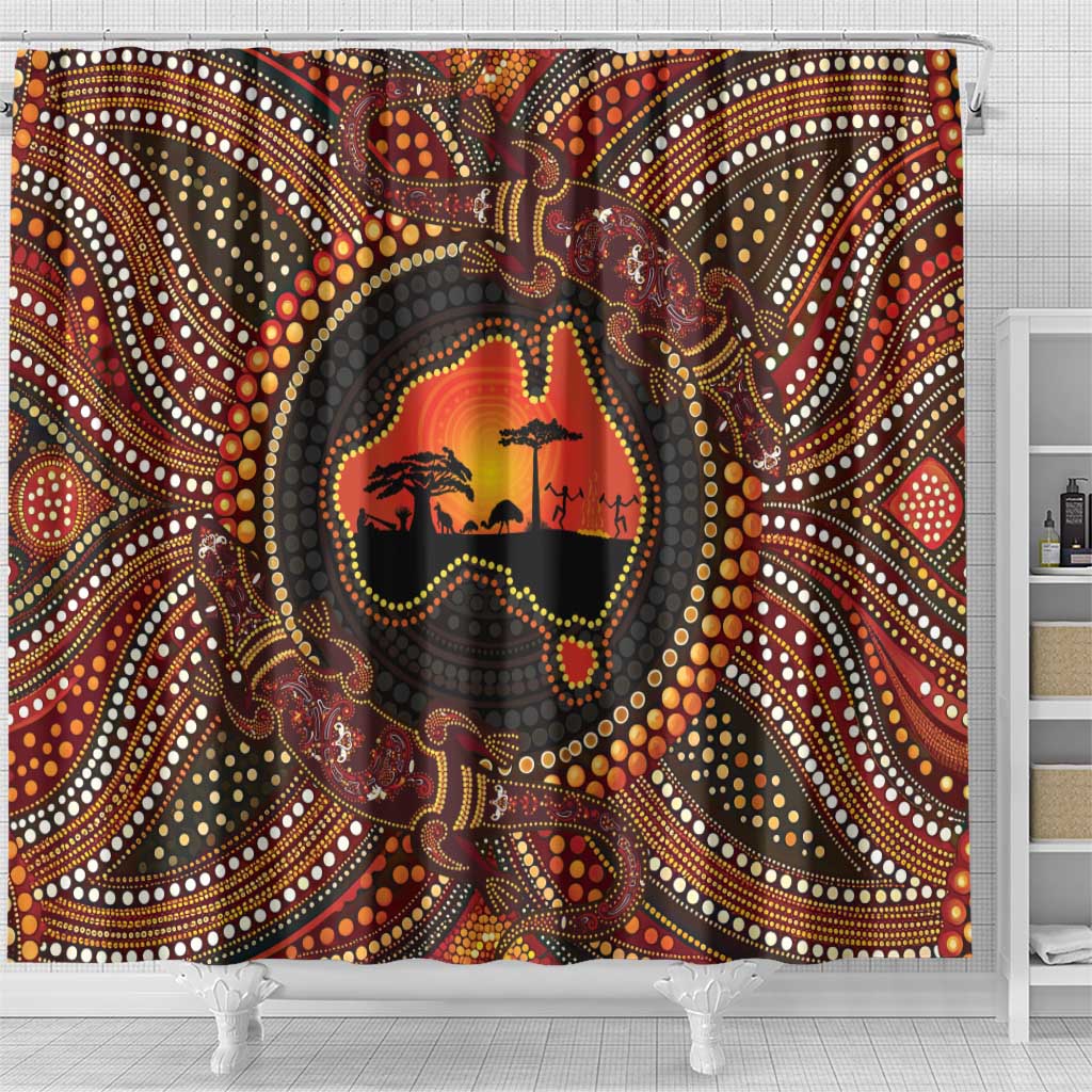 Lizard and Australia Map Shower Curtain Aboriginal Dot Painting