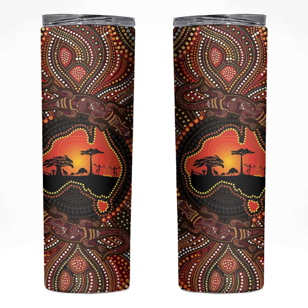 Lizard and Australia Map Skinny Tumbler Aboriginal Dot Painting