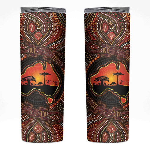 Lizard and Australia Map Skinny Tumbler Aboriginal Dot Painting